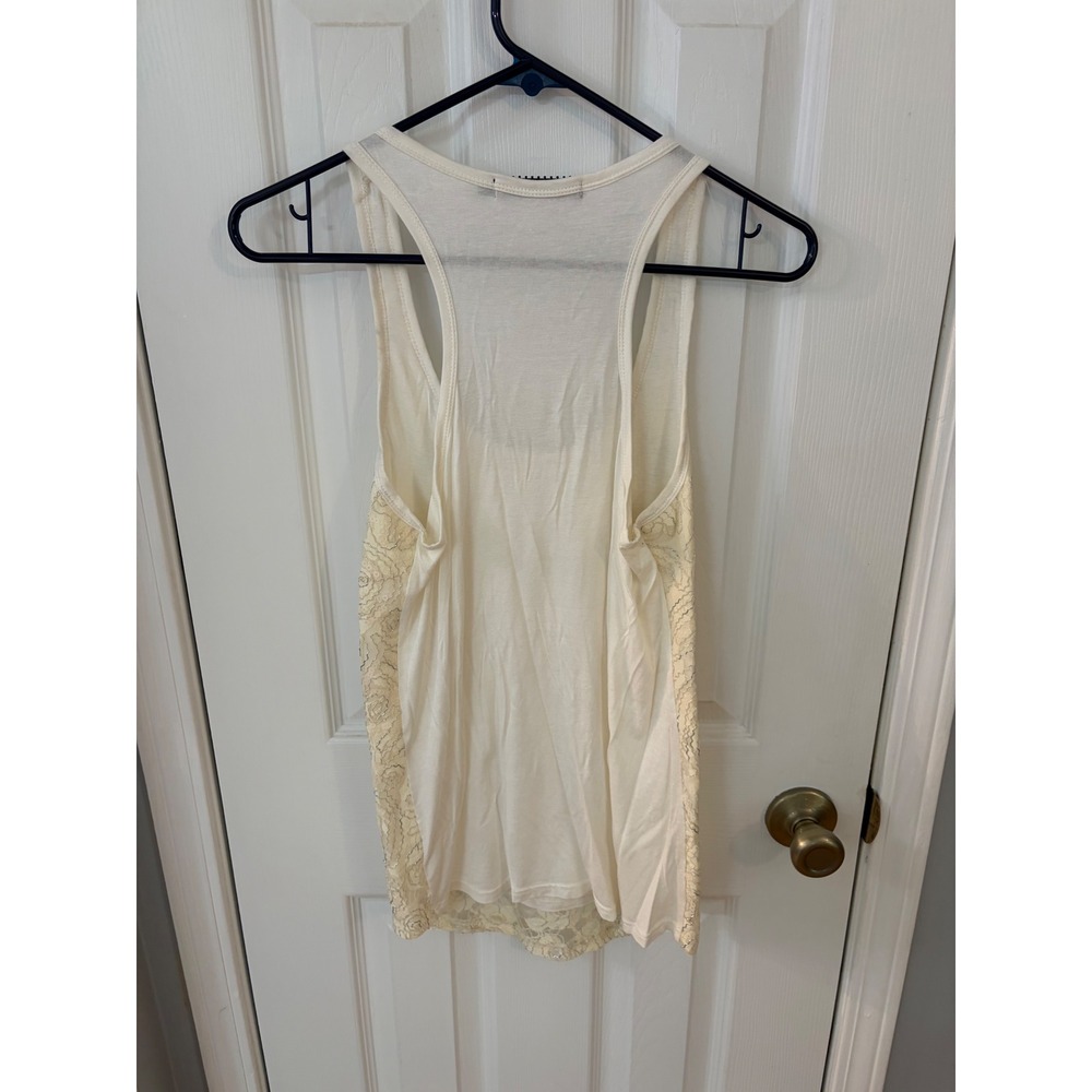 BKE Boutique Tank Top Women Medium Cream Lace Floral Sequin Racerback Scoop Neck - Picture 4 of 4